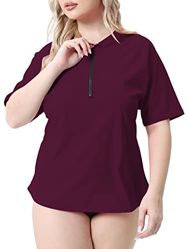 Halcurt Damen Half Zip Rash Guard Kurzarm Schwimmshirt Rash Guards Pink 1X Halcurt Damen Half Zip Rash Guard Kurzarm Schwimmshirt Rash Guards Pink 1X von Halcurt