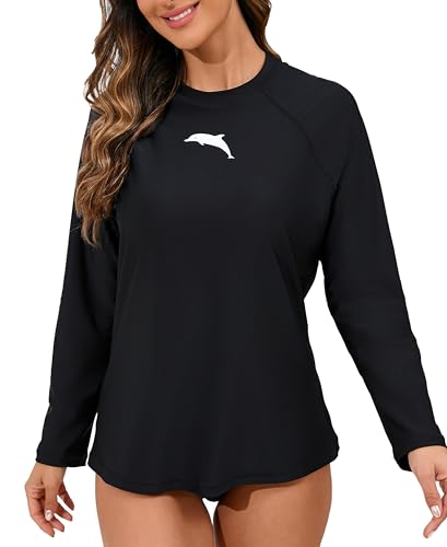 Halcurt Damen Langarm Rash Guard UV Shirt mit BH UPF 50+ Sonnenschutz Badeshirt Bademode Schnell Trocknender Schwimmshirt L von Halcurt