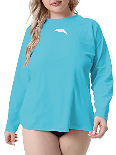 Halcurt Damen Plus Size Langarm Rashguard Loose Fit Swim Shirt Upf50+ Sonnenschutz Badeanzug Top, Hell, blau, 4x von Halcurt