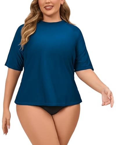 Halcurt Damen-Badeanzug, Übergröße, kurzärmelig, Rashguard, lockere Passform, LSF 50+, Pfauenblau, 3X von Halcurt