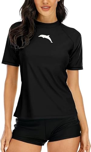 Halcurt Damen Rash Guard Bademode für Schwimmen Surfen Tauchen Sport Badeanzug Kurzarm UV-Schutz S von Halcurt