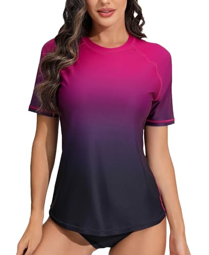 Halcurt Damen Rash Guard Kurzarm UV Shirt mit BH Sonnenschutz UPF 50+ Schwimmshirt Bademode Schnell Trocknender Badeshirt XL von Halcurt