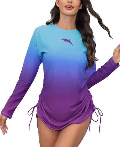 Halcurt Damen Rash Guard Langarm UPF 50+ Badeshirt mit Verstellbare Seitenbänder UV Shirt Schnell Trocknender Schwimmshirt L von Halcurt