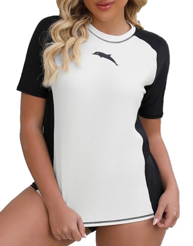 Halcurt Damen Rash Guard UV Shirt Kurzarm UPF 50+ Schwimmshirt Schnell Trocknender Badeshirt L von Halcurt