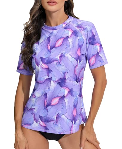 Halcurt Damen Rash Guard UV Shirt Kurzarm UPF 50+ UV Schutz Schwimmshirt Schnell Trocknender Badeshirt Bademode L von Halcurt