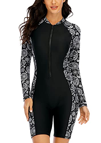 Halcurt Damen Rashguard UV Siamesisch, Athletic Swim Shirt,Langärmelige Badeshirt Badenmode Tankini von Halcurt