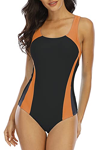 Halcurt Damen Sportlicher Einteiler Badeanzug Racer Back Schwimmanzug Figuroptimizer Bademode Schwarz von Halcurt