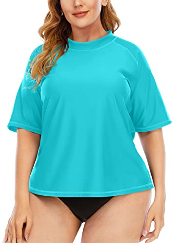 Halcurt Damen Übergröße Rash Guard Kurzarm-Badeshirt Bademode Large 2X von Halcurt