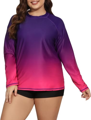 Halcurt Schwimmshirt Damen Übergröße Rash Guard Langarm UPF 50+ Sonnenschutz Badeshirt UV Shirt Schnell Trocknender Bademode 3X von Halcurt