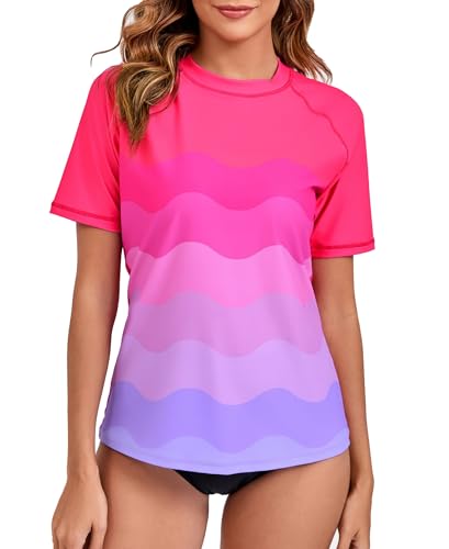 Halcurt Damen UV Shirt Kurzarm Rash Guard UPF 50+ UV Schutz Schwimmshirt Schnell Trocknender Badeshirt Bademode XL von Halcurt