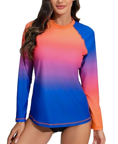 Halcurt Damen UV Shirt Langarm Rash Guard mit BH UPF 50+ Sonnenschutz Badeshirt Bademode Schnell Trocknender Schwimmshirt L von Halcurt