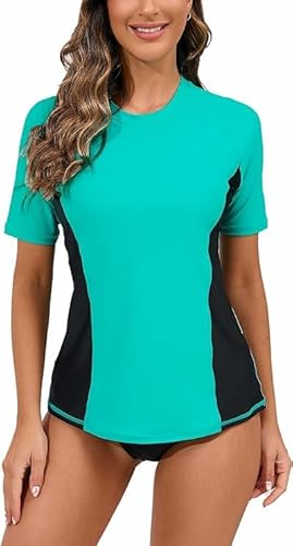 Halcurt Damen UV Shirt mit BH Kurzarm Rash Guard Sonnenschutz UPF 50+ Schwimmshirt Bademode Schnell Trocknender Badeshirt XL von Halcurt