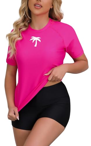 Halcurt Integrierter Damen-BH, Rashguard, UPF 50, zweiteiliger Badeanzug, Shirt und Boardshorts, Hot Pink/Top gepolstert, XL von Halcurt