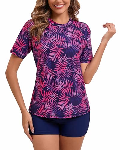 Halcurt Integrierter Damen-BH, Rashguard, UPF 50, zweiteiliger Badeanzug, Shirt und Boardshorts, Violette Handfläche, Medium von Halcurt