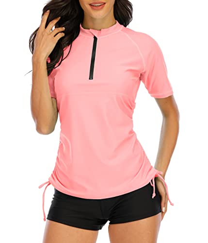 Halcurt Rash Guard Damen Badeanzug Kurzarm SPF 50 Neoprenanzug Badeshirt Rosa XL von Halcurt