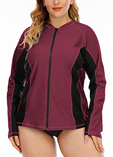 Halcurt Rashguard-Badeanzug für Damen, Übergröße, lange Ärmel, Reißverschluss, Rashguard-Jacke - Violett - 3X von Halcurt