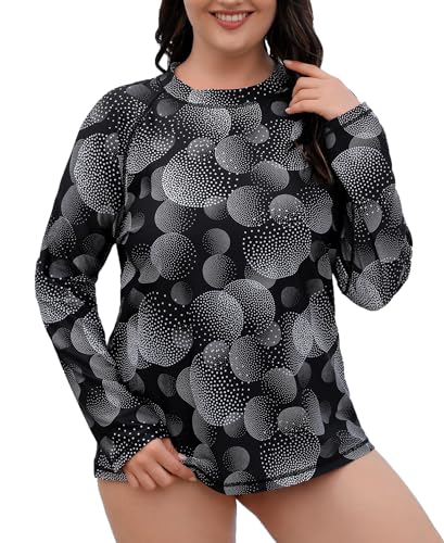 Halcurt Schwimmshirt Damen Große Größen Langarm Rash Guard UPF 50+ Sonnenschutz Badeshirt UV Shirt Schnell Trocknender Bademode 1X von Halcurt