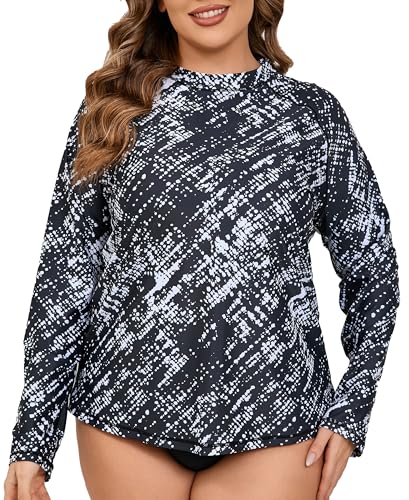 Halcurt Schwimmshirt Damen Große Größen Rash Guard Langarm UPF 50+ Sonnenschutz Badeshirt UV Shirt Schnell Trocknender Bademode 3X von Halcurt