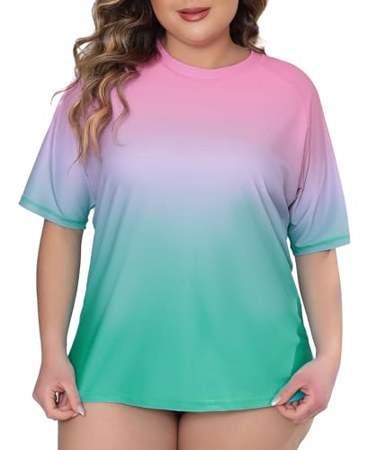 Halcurt Schwimmshirt Damen Große Größen Rash Guard UV Shirt Kurzarm UPF 50+ Sonnenschutz Badeshirt Bademode Schnell Trocknender 2X von Halcurt