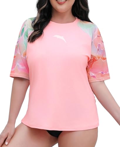 Halcurt Schwimmshirt Damen Übergröße Kurzarm UV Shirt UPF 50+ Rash Guard UV Schutz Badeshirt Schnell Trocknender Bademode 3X von Halcurt