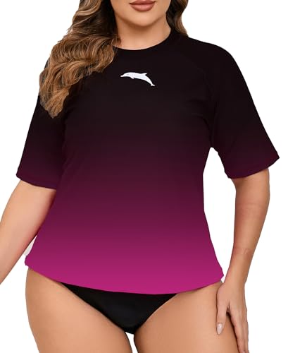 Halcurt Schwimmshirt Damen Übergröße Rash Guard Kurzarm UPF 50+ UV Shirt Schnell Trocknender Badeshirt Bademode 4X von Halcurt