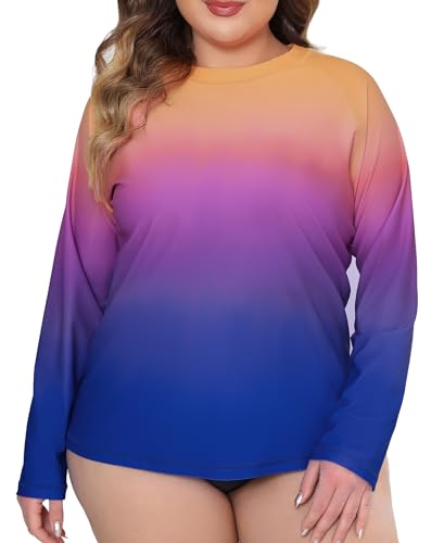 Halcurt Schwimmshirt Damen Übergröße Rash Guard Langarm UPF 50+ Sonnenschutz Badeshirt UV Shirt Schnell Trocknender Bademode 2X von Halcurt