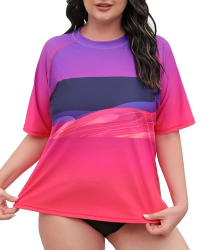 Halcurt Schwimmshirt Damen Übergröße UV Shirt Kurzarm Rash Guard UPF 50+ Sonnenschutz Badeshirt Schnell Trocknender Bademode 3X von Halcurt