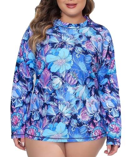 Halcurt Schwimmshirt Damen Übergröße UV Shirt Langarm Rash Guard UPF 50+ Sonnenschutz Badeshirt Schnell Trocknender Bademode 2X von Halcurt