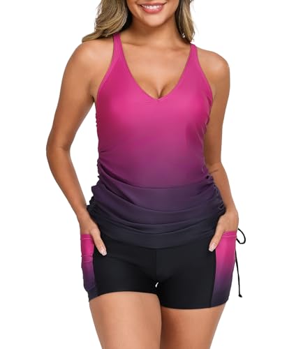 Halcurt Tankini Damen Bauchweg Bademode Set mit BH Zweiteilig Badeanzug V-Ausschnitt Tankini Oberteil mit Badeshorts XXL von Halcurt