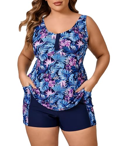 Halcurt Tankini Damen Set Große Größe Bademode mit BH Zweiteilig Badeanzug Tankini Oberteil mit Badeshorts 3X von Halcurt