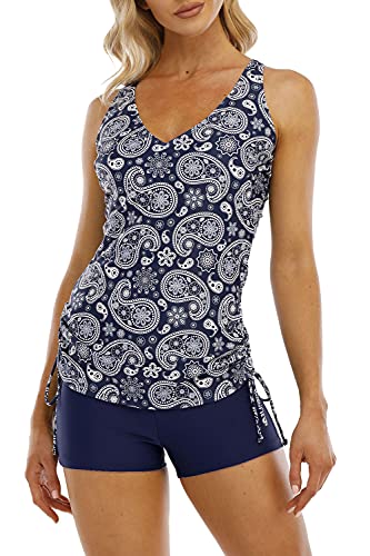 Halcurt Tankini Damen Set Zweiteilig Badeanzug mit BH V-Ausschnitt Tankini Oberteil mit Badeshorts Badeanzüge für Damen L von Halcurt