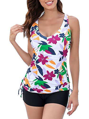 Halcurt Tankini Damen Set mit BH Zweiteilig Badeanzug V-Ausschnitt Badeanzüge Tankini Oberteil mit Badeshorts S von Halcurt