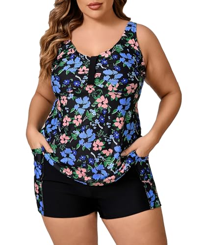 Halcurt Tankini Große Größe Damen Bademode Set mit BH Zweiteilig Badeanzug Schnell Trocknender Tankini Oberteil mit Badeshorts 4X von Halcurt
