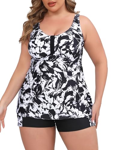 Halcurt Tankini Große Größe Damen Bademode Set mit BH Zweiteilig Badeanzug Tankini Oberteil mit Badeshorts 1X von Halcurt