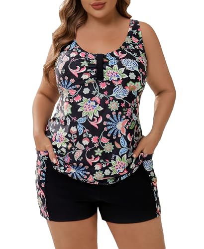 Halcurt Tankini Große Größe Damen Set Bademode mit BH Zweiteilig Badeanzug Schnell Trocknender Tankini Oberteil mit Badeshorts 1X von Halcurt