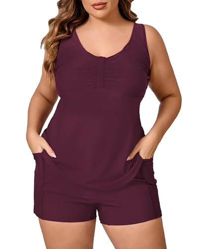 Halcurt Tankini Set Große Größe Damen Bademode mit BH Zweiteilig Badeanzug Tankini Oberteil mit Badeshorts 4X von Halcurt