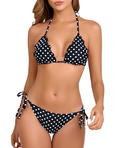 Halcurt Triangel Bikini Damen Set Neckholder Bikini Oberteil Verstellbare Bikinihose Seitlicher Schnürung Zweiteiliger Badeanzug M von Halcurt