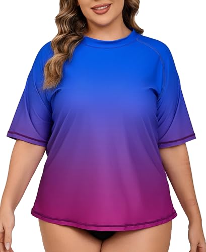 Halcurt UV Shirt Damen Große Größen Rash Guard Kurzarm UPF 50+ Sonnenschutz Badeshirt Bademode Schnell Trocknender Schwimmshirt 2X von Halcurt