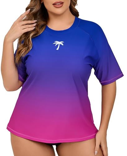Halcurt UV Shirt Damen Große Größen Rash Guard Kurzarm mit BH UPF 50+ Sonnenschutz Schwimmshirt Schnell Trocknender Badeshirt Bademode 3X von Halcurt