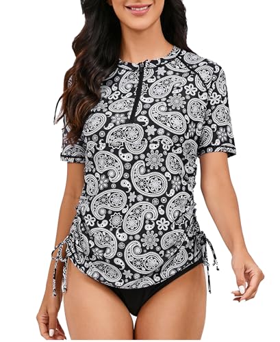 Halcurt UV Shirt Damen Kurzarm Rash Guard 1/4 Zip UPF 50+ Badeshirt Bademode Schnell Trocknender Schwimmshirt Tankini S von Halcurt
