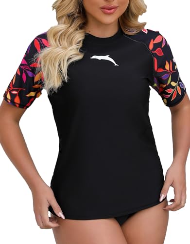 Halcurt UV Shirt Damen Kurzarm Rash Guard UPF 50+ Schwimmshirt Schnell Trocknender Badeshirt XL von Halcurt