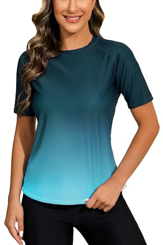 Halcurt UV Shirt Damen Kurzarm Rash Guard UPF 50+ UV Schutz Schwimmshirt Schnell Trocknender Badeshirt Bademode XL von Halcurt