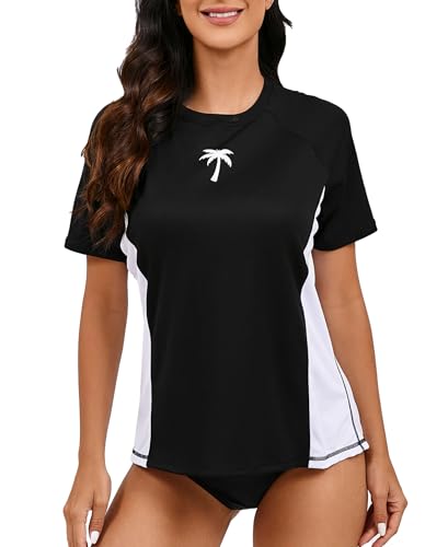 Halcurt UV Shirt Damen Kurzarm Rash Guard mit BH Badeshirt UV Schutz UPF 50+ Surf Schwimmshirt Schnell Trocknender L von Halcurt