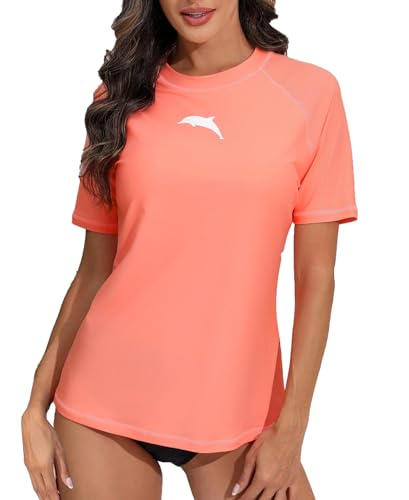 Halcurt UV Shirt Damen Kurzarm Rash Guard mit BH Sonnenschutz UPF 50+ Schwimmshirt Bademode Schnell Trocknender Badeshirt L von Halcurt