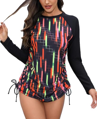 Halcurt UV Shirt Damen Langarm Rash Guard mit Verstellbare Seitenbänder UPF 50+ Sonnenschutz Bademode Schnell Trocknender Badeshirt L von Halcurt