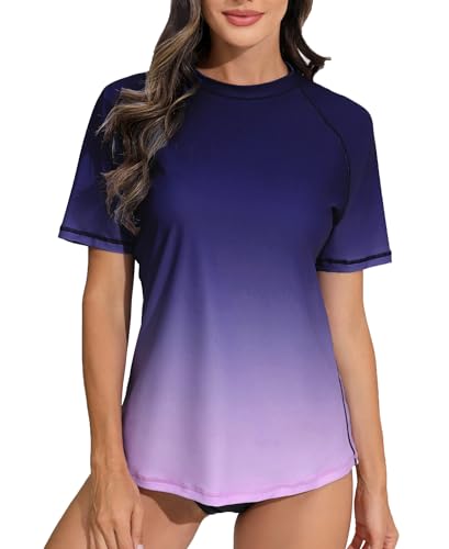 Halcurt UV Shirt Damen Rash Guard Kurzarm UPF 50+ UV Schutz Schwimmshirt Schnell Trocknender Badeshirt Bademode XXL von Halcurt