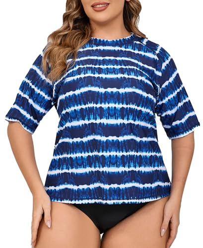 Halcurt UV Shirt Damen Übergröße Kurzarm Rash Guard UPF 50+ Sonnenschutz Badeshirt Bademode Schnell Trocknender Schwimmshirt Große Größen 2X von Halcurt