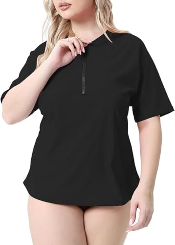 Halcurt UV Shirt Damen Übergröße Rash Guard Kurzarm 1/4 Zip UPF 50+ UV Schutz Badeshirt Schwimmshirt Schnell Trocknender Bademode 2X Halcurt UV Shirt Damen Übergröße Rash Guard Kurzarm 1/4 Zip UPF 50+ UV Schutz Badeshirt Schwimmshirt Schnell Trocknender Bademode 2X von Halcurt
