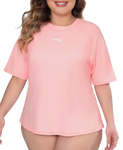 Halcurt UV Shirt Damen Übergröße Rash Guard Kurzarm mit BH UPF 50+ Sonnenschutz Badeshirt Schwimmshirt Schnell Trocknender Bademode 2X von Halcurt