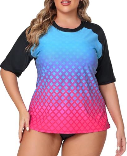 Halcurt UV Shirt Damen Übergröße Rash Guard Kurzarm mit BH UPF 50+ Sonnenschutz Schwimmshirt Schnell Trocknender Badeshirt Bademode 3X von Halcurt